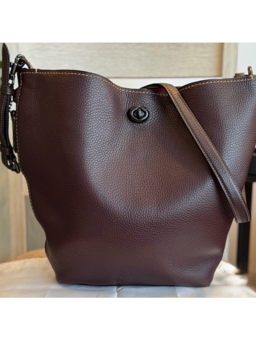 Coach Pebbled Leather Duffle Shoulder Bag (50115) Deep Plum - Picture 3 of 15